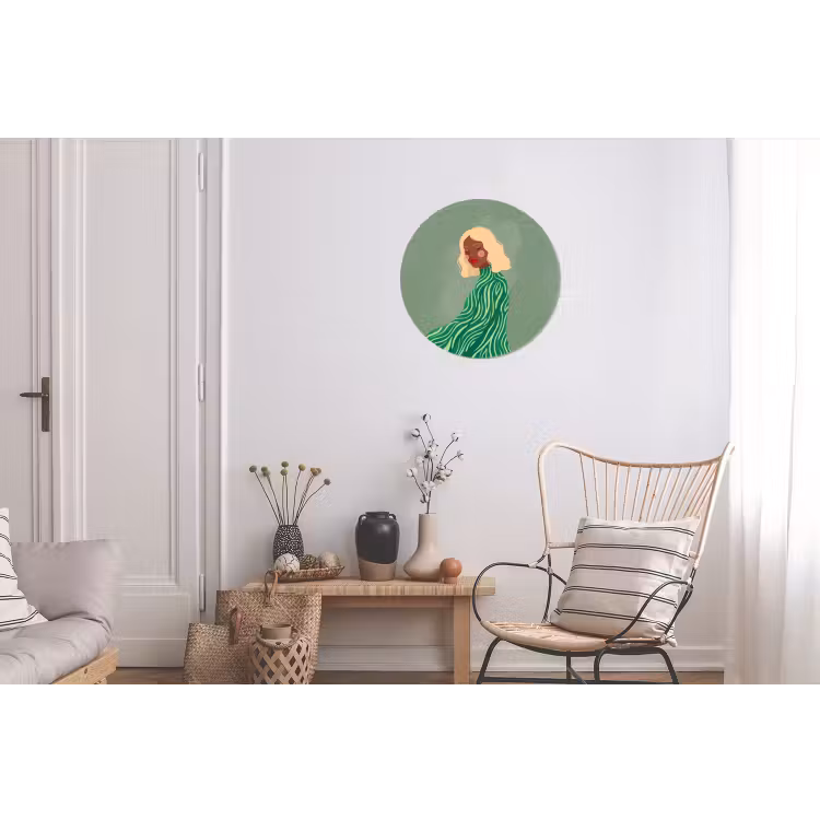 Vrouw - Portret - Illustratie - Modern - Groen Wandcirkel aluminium klein -woonkamer