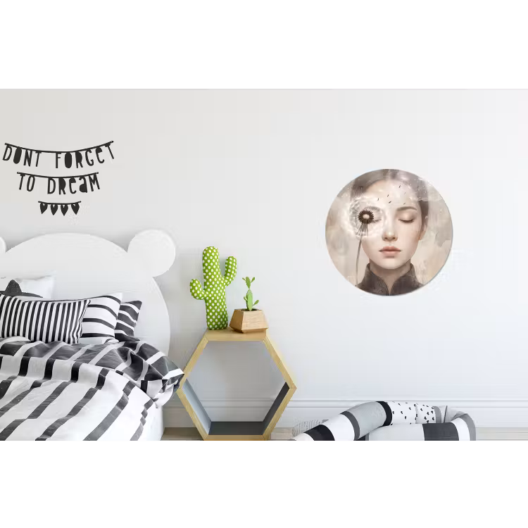 Vrouw - Sereen - Grijs Wandcirkel aluminium klein -kinderkamer