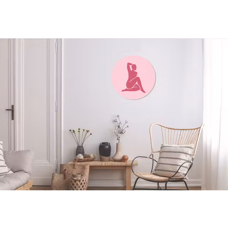 Vrouw - Silhouet - Abstract - Modern - Roze Wandcirkel aluminium klein -woonkamer
