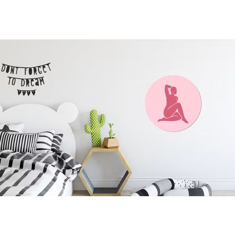 Vrouw - Silhouet - Abstract - Modern - Roze Wandcirkel aluminium klein -kinderkamer