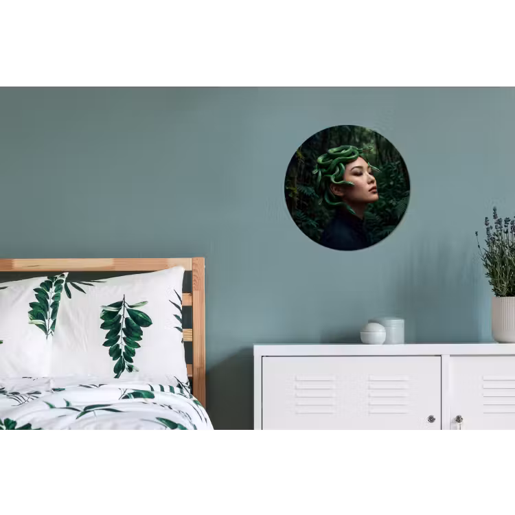 Vrouw - Slang - Natuur - Mystiek - Groen Wandcirkel aluminium klein -slaapkamer