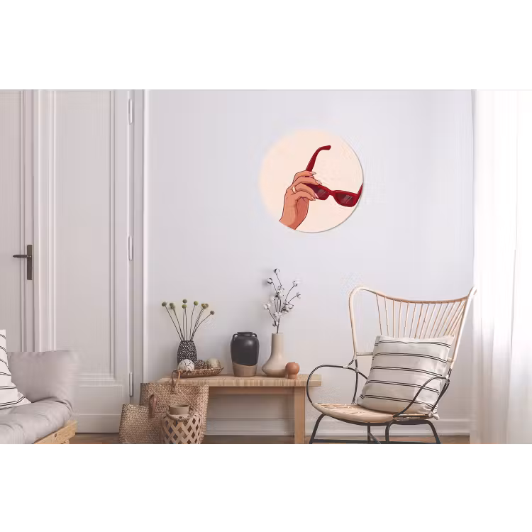 Vrouw - Zonnebril - Mode - Rood - Illustratie Wandcirkel aluminium klein -woonkamer