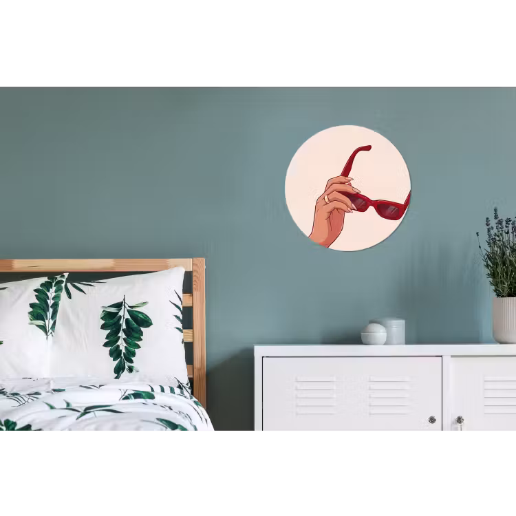 Vrouw - Zonnebril - Mode - Rood - Illustratie Wandcirkel aluminium klein -slaapkamer