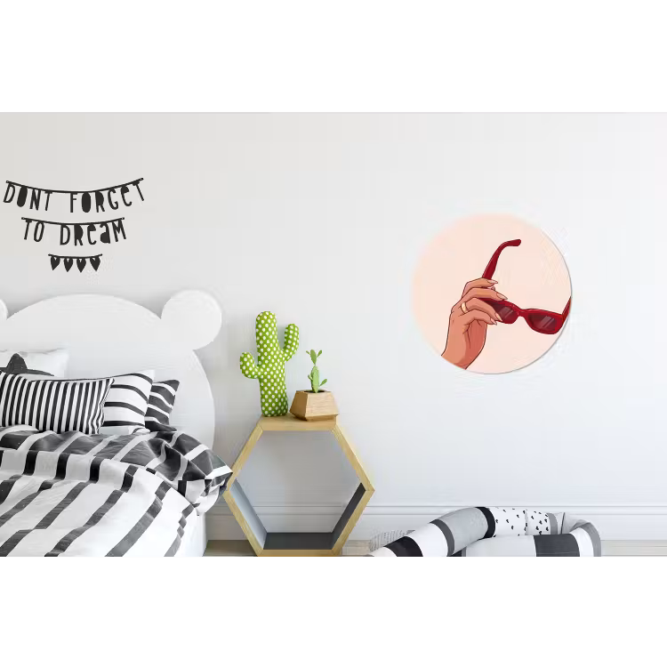 Vrouw - Zonnebril - Mode - Rood - Illustratie Wandcirkel aluminium klein -kinderkamer
