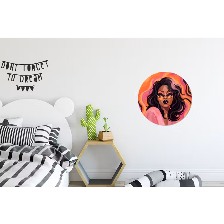 Vrouw - Zonnebril - Modern - Portret - Oranje Wandcirkel aluminium klein -kinderkamer