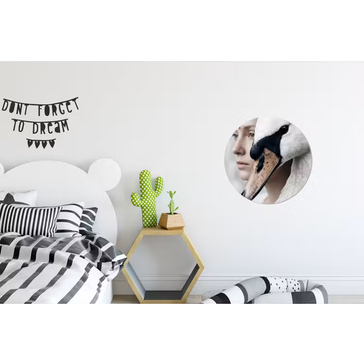 Vrouw - Zwaan - Wit Wandcirkel aluminium klein -kinderkamer