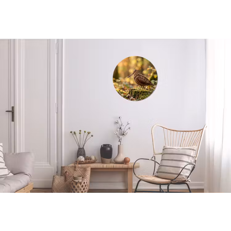 Houtsnip - Bos - Bladeren - Herfst - Gecamoufleerd Wandcirkel aluminium klein -woonkamer