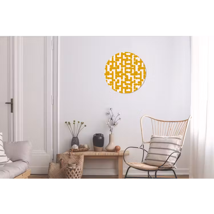 Geel - Beige - Patroon Wandcirkel aluminium klein 190 -woonkamer