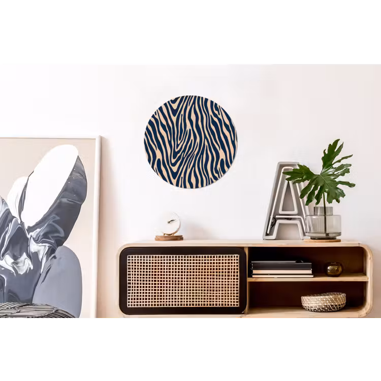 Zebra - Patroon - Blauw - Beige Wandcirkel aluminium klein 190 -kantoor