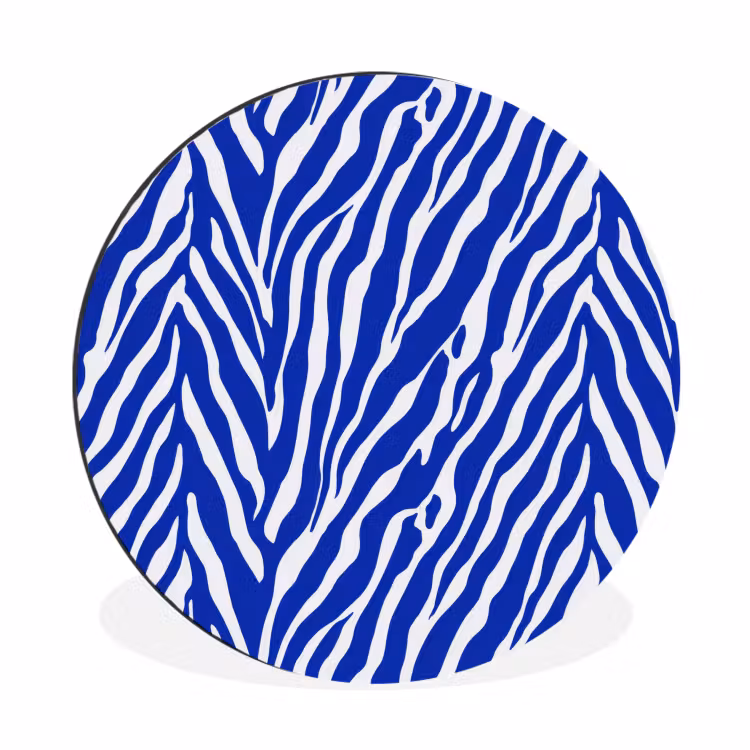 Zebra - Patroon - Kobalt - Blauw Wandcirkel aluminium klein 190 -3d