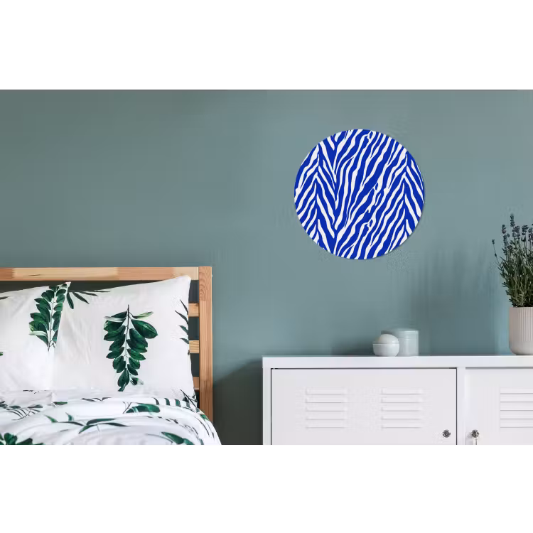 Zebra - Patroon - Kobalt - Blauw Wandcirkel aluminium klein 190 -slaapkamer