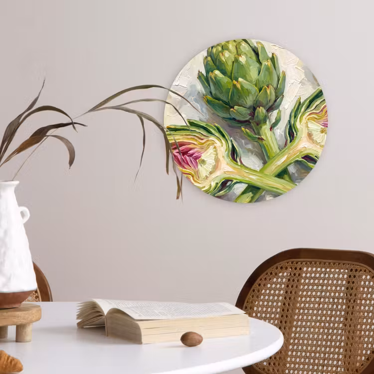 Wall circle - Glass - Artichoke - Lemon - Food - Artisjok - Citroen - Eten Wandcirkel plexiglas klein