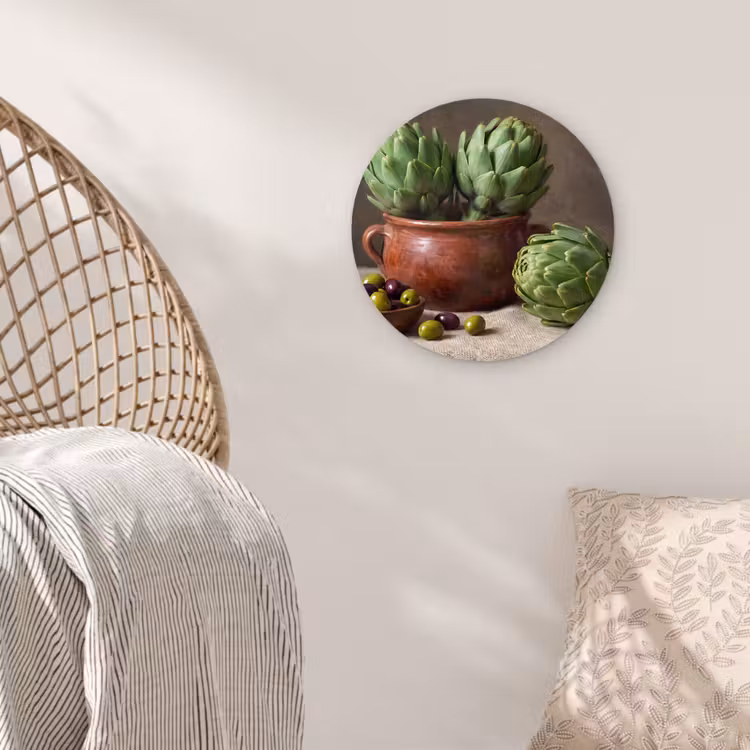 Wall circle - Glass - Artichokes - Olives - Food - Artisjokken - Olijven - Eten Wandcirkel plexiglas klein