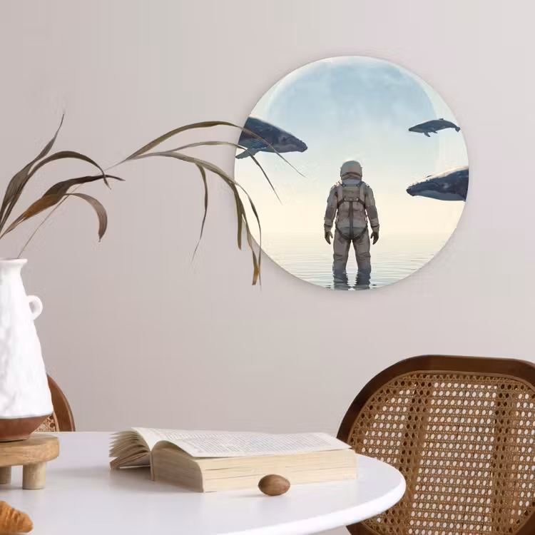 Wall circle - Glass - Astronaut - Whale - Fantasy - Ruimtevaarder - Walvis - Fantasie Wandcirkel plexiglas klein