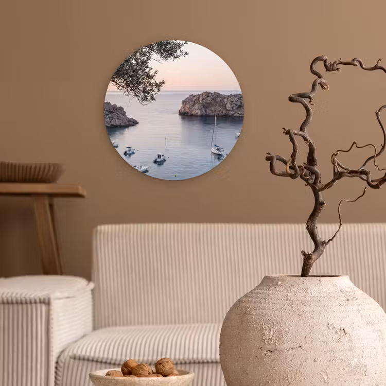Wall circle - Glass - Bay - boats - sunset - Baai - boten - zonsondergang Wandcirkel plexiglas klein
