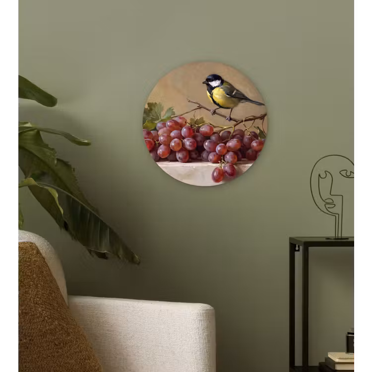 Wall circle - Glass - Bird - Grapes - Still Life - Vogel - Druiven - Stilleven Wandcirkel plexiglas klein