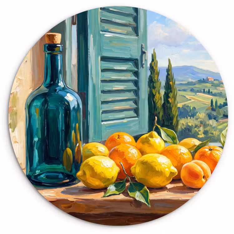 Wall circle - Glass - Bottle - Fruit - Still Life - Fles - Fruit - Stilleven Wandcirkel plexiglas klein