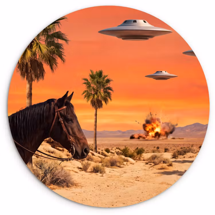 Wall circle - Glass - Cowboy - Horse - Desert - Cowboy - Paard - Woestijn Wandcirkel plexiglas klein