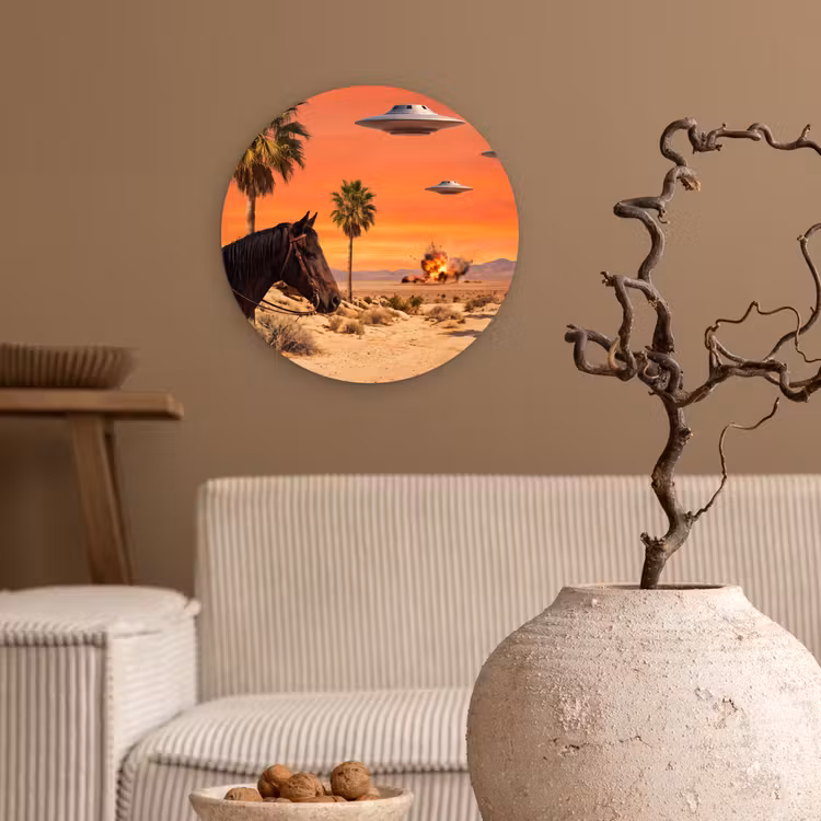 Wall circle - Glass - Cowboy - Horse - Desert - Cowboy - Paard - Woestijn Wandcirkel plexiglas klein