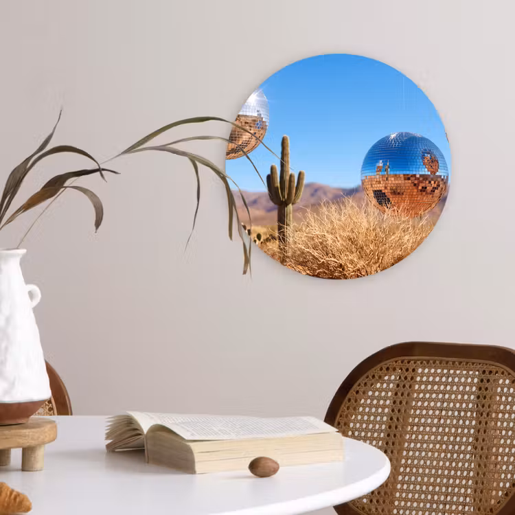 Wall circle - Glass - Desert - Mirror Ball - Art - Woestijn - Spiegelbal - Kunst Wandcirkel plexiglas klein