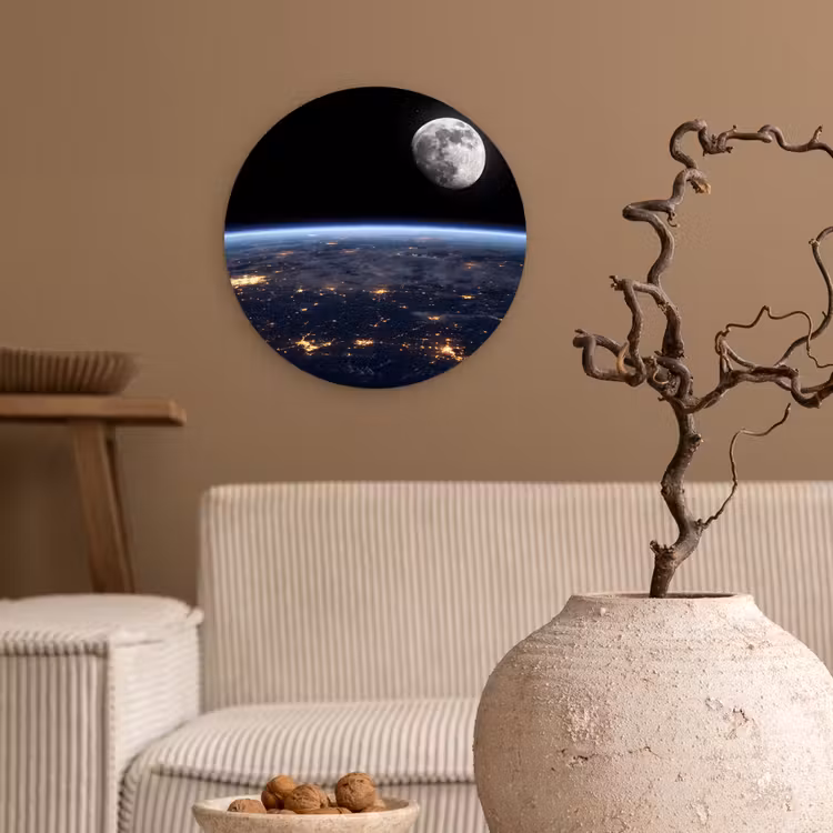 Wall circle - Glass - Earth - Night - Space - Aarde - Nacht - Ruimte Wandcirkel plexiglas klein