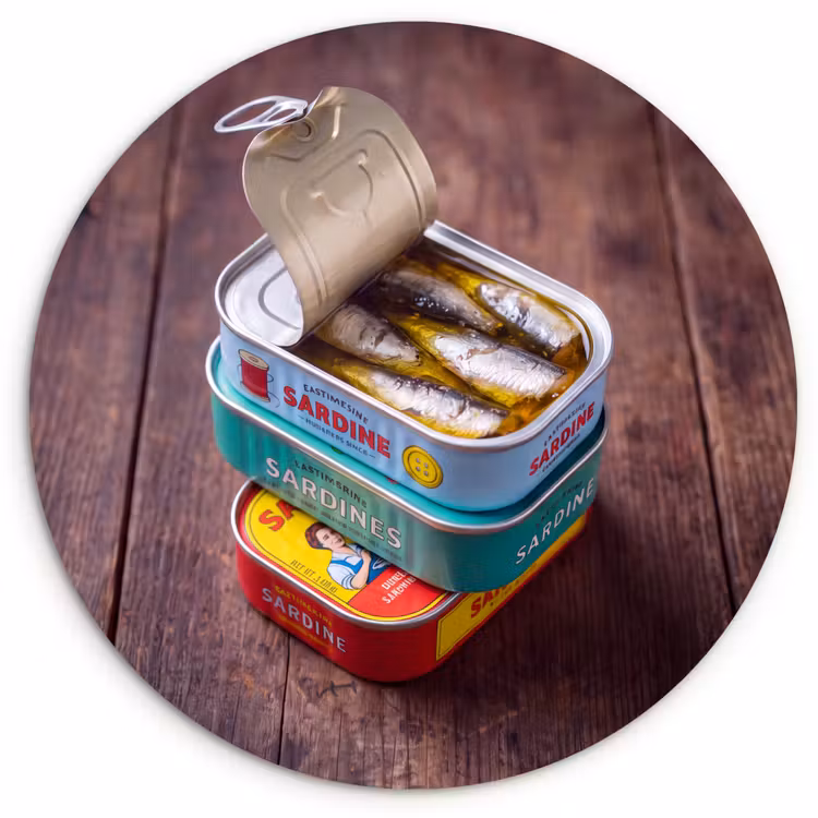 Wall circle - Glass - Fish - Cans - Kitchen - Vis - Blikjes - Keuken Wandcirkel plexiglas klein