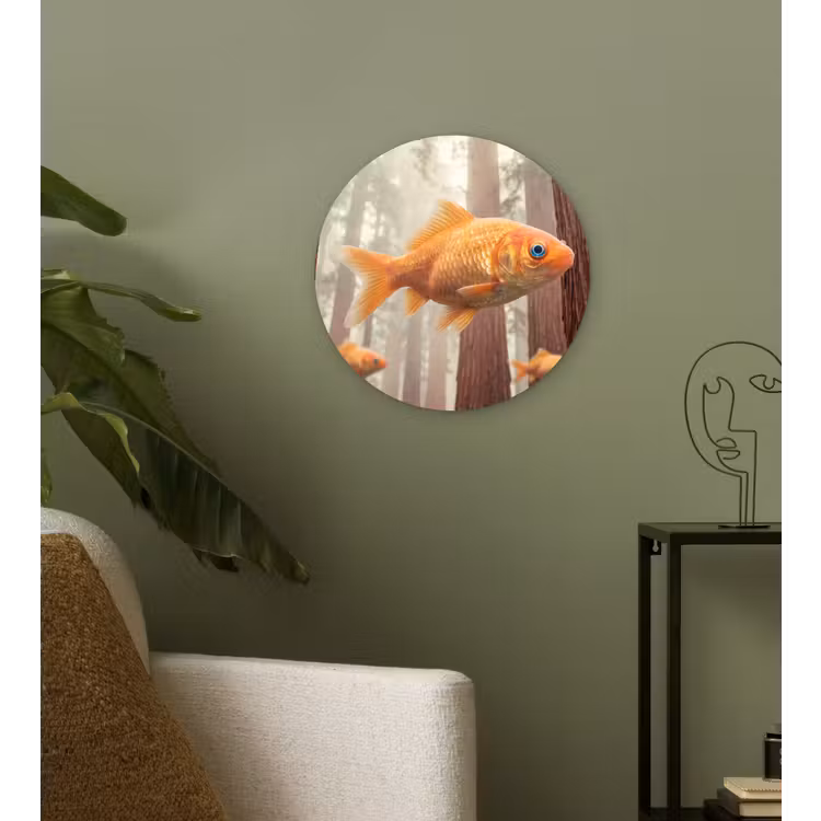 Wall circle - Glass - Fish - Forest - Fantasy - Vis - Bos - Fantasie Wandcirkel plexiglas klein