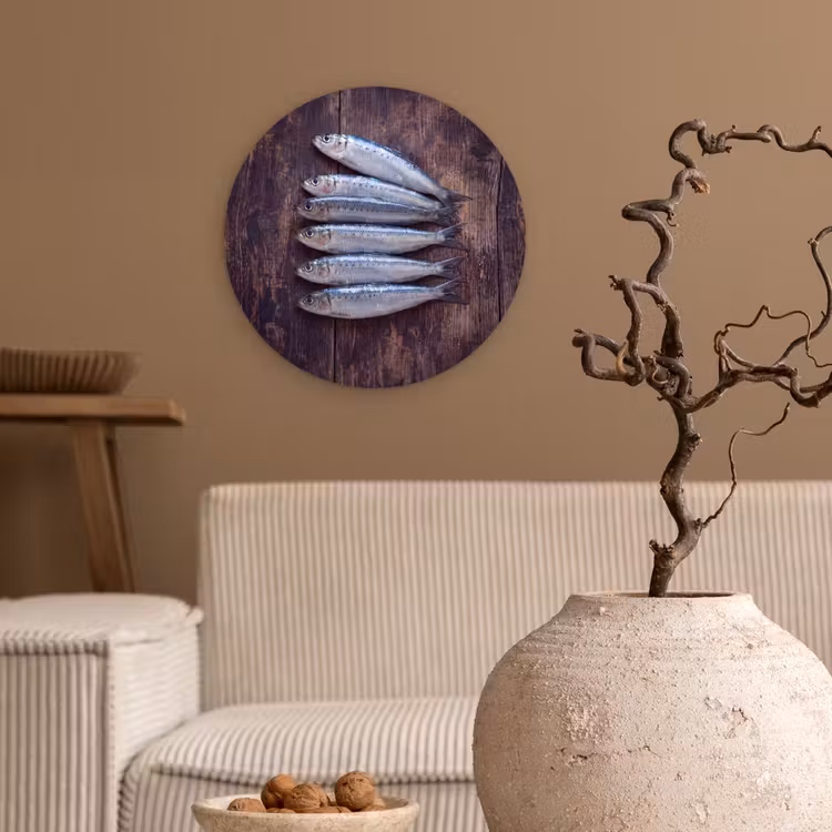Wall circle - Glass - Fish - Wood - Food - Vis - Hout - Eten Wandcirkel plexiglas klein