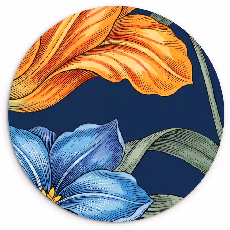 Wall circle - Glass - Flowers - Botanical - Pattern - Bloemen - Botanisch - Patroon Wandcirkel plexiglas klein