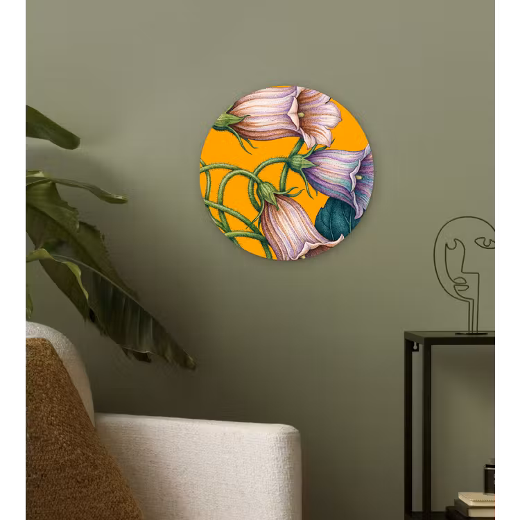 Wall circle - Glass - Flowers - Botanical - Yellow - Bloemen - Botanisch - Geel Wandcirkel plexiglas klein