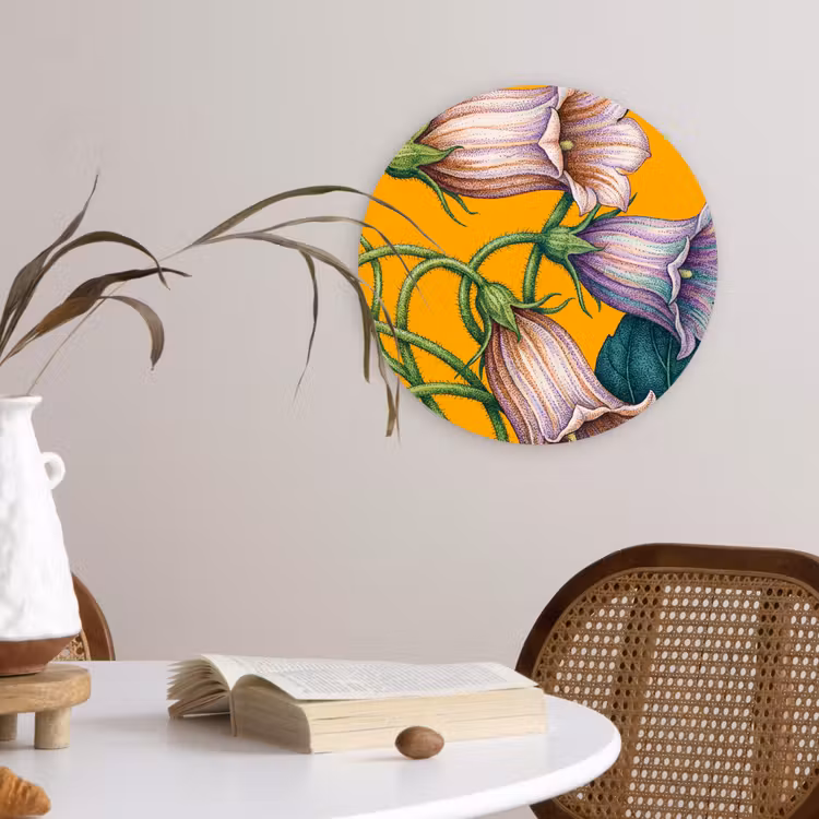 Wall circle - Glass - Flowers - Botanical - Yellow - Bloemen - Botanisch - Geel Wandcirkel plexiglas klein