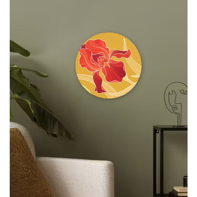 Wall circle - Glass - Flowers - Illustration - Red - Bloemen - Illustratie - Rood Wandcirkel plexiglas klein