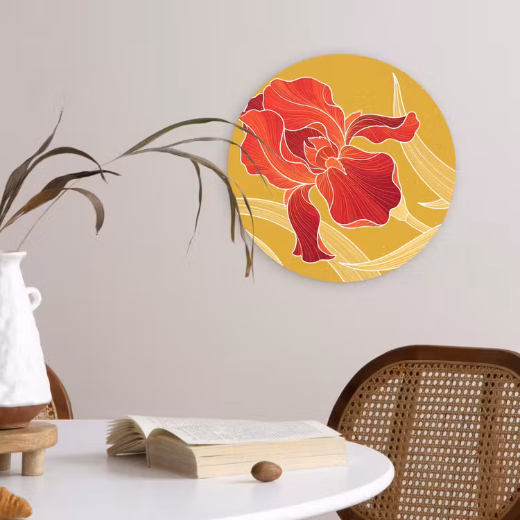 Wall circle - Glass - Flowers - Illustration - Red - Bloemen - Illustratie - Rood Wandcirkel plexiglas klein