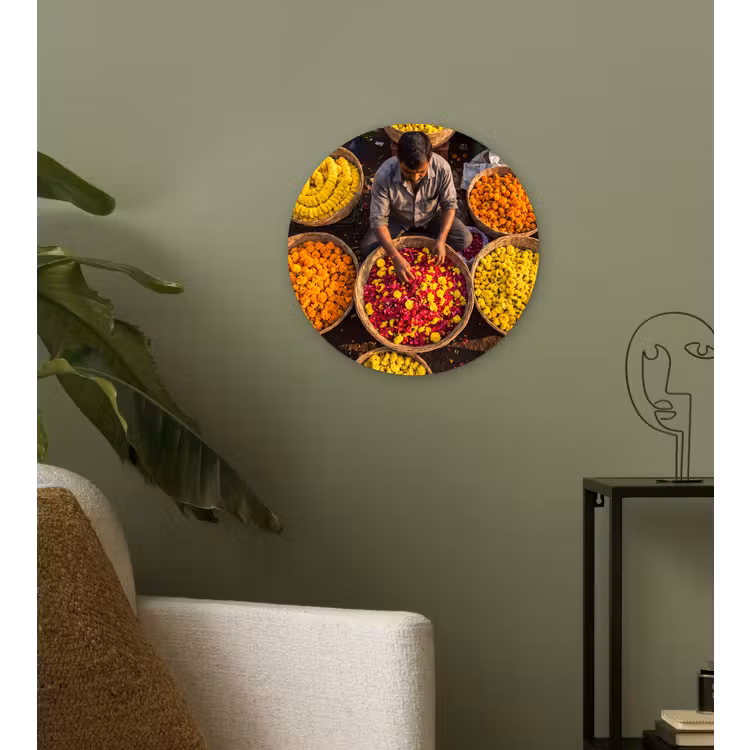 Wall circle - Glass - Flowers - Market - Colorful - Bloemen - Markt - Kleurrijk Wandcirkel plexiglas klein