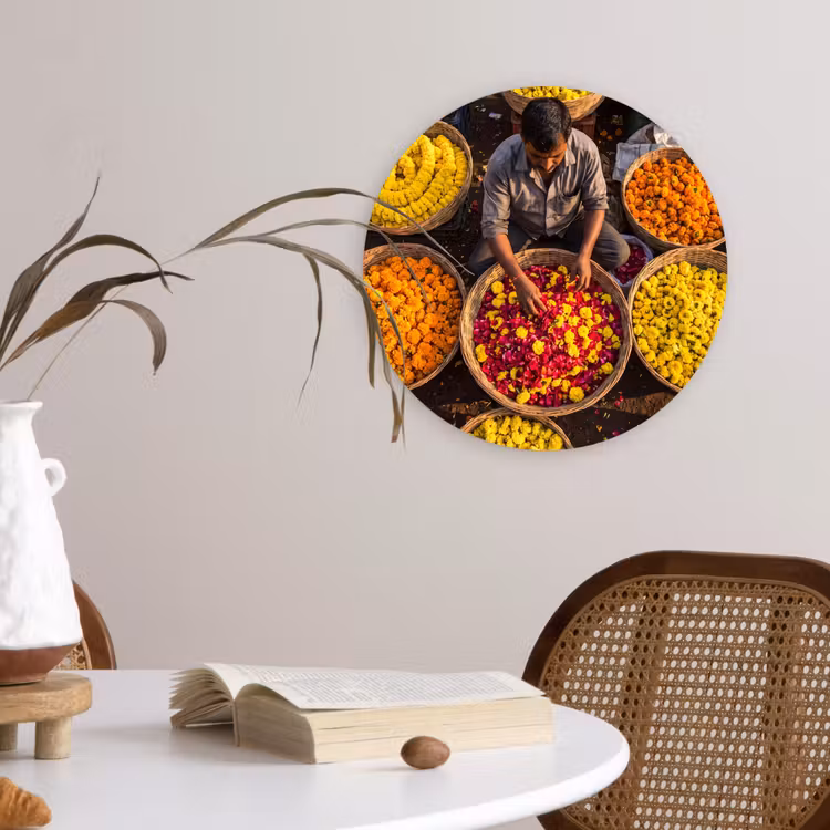 Wall circle - Glass - Flowers - Market - Colorful - Bloemen - Markt - Kleurrijk Wandcirkel plexiglas klein