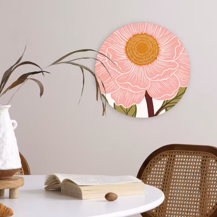 Wall circle - Glass - Flowers - Pink - Illustration - Bloemen - Roze - Illustratie Wandcirkel plexiglas klein