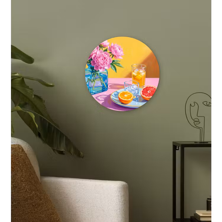 Wall circle - Glass - Flowers - Pink - Modern - Bloemen - Roze - Modern Wandcirkel plexiglas klein