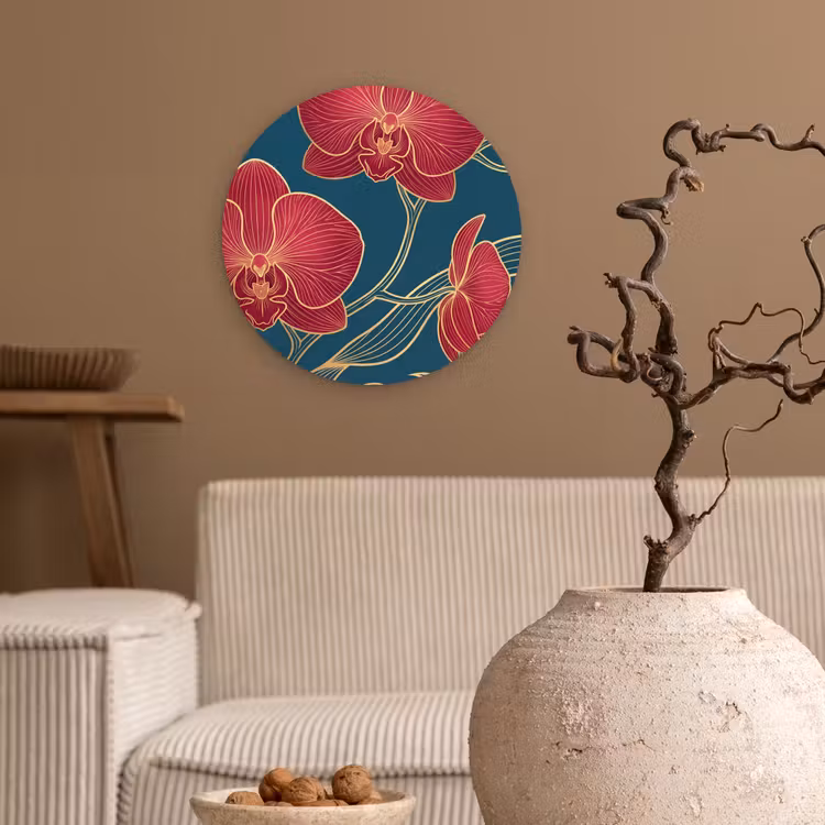 Wall circle - Glass - Flowers - Red - Gold - Bloemen - Rood - Goud Wandcirkel plexiglas klein