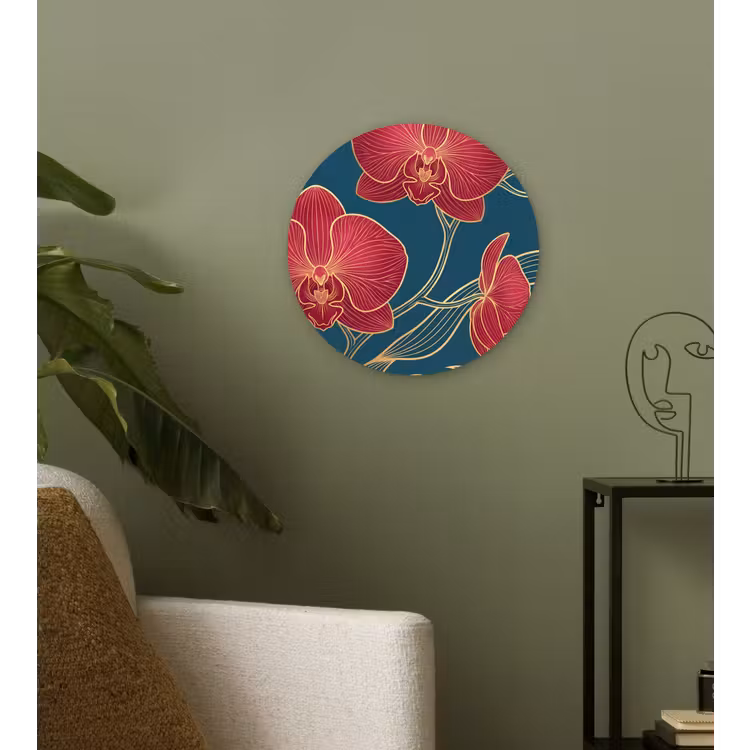 Wall circle - Glass - Flowers - Red - Gold - Bloemen - Rood - Goud Wandcirkel plexiglas klein