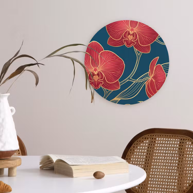 Wall circle - Glass - Flowers - Red - Gold - Bloemen - Rood - Goud Wandcirkel plexiglas klein