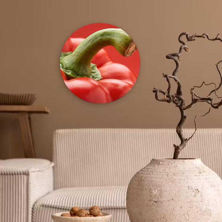 Wall circle - Glass - Food - Bell Pepper - Red - Eten - Paprika - Rood Wandcirkel plexiglas klein