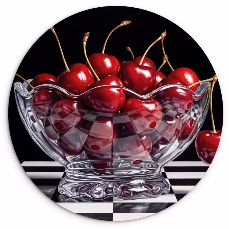 Wall circle - Glass - Food - Cherries - Red - Eten - Kersen - Rood Wandcirkel plexiglas klein