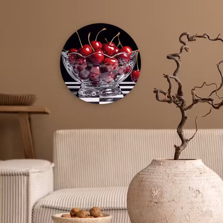 Wall circle - Glass - Food - Cherries - Red - Eten - Kersen - Rood Wandcirkel plexiglas klein