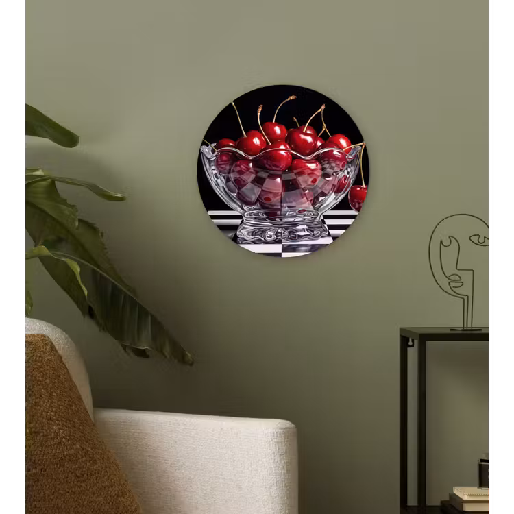 Wall circle - Glass - Food - Cherries - Red - Eten - Kersen - Rood Wandcirkel plexiglas klein