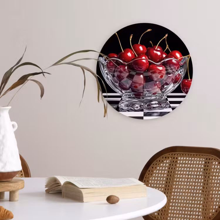 Wall circle - Glass - Food - Cherries - Red - Eten - Kersen - Rood Wandcirkel plexiglas klein