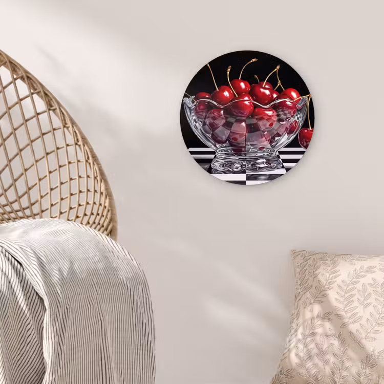 Wall circle - Glass - Food - Cherries - Red - Eten - Kersen - Rood Wandcirkel plexiglas klein