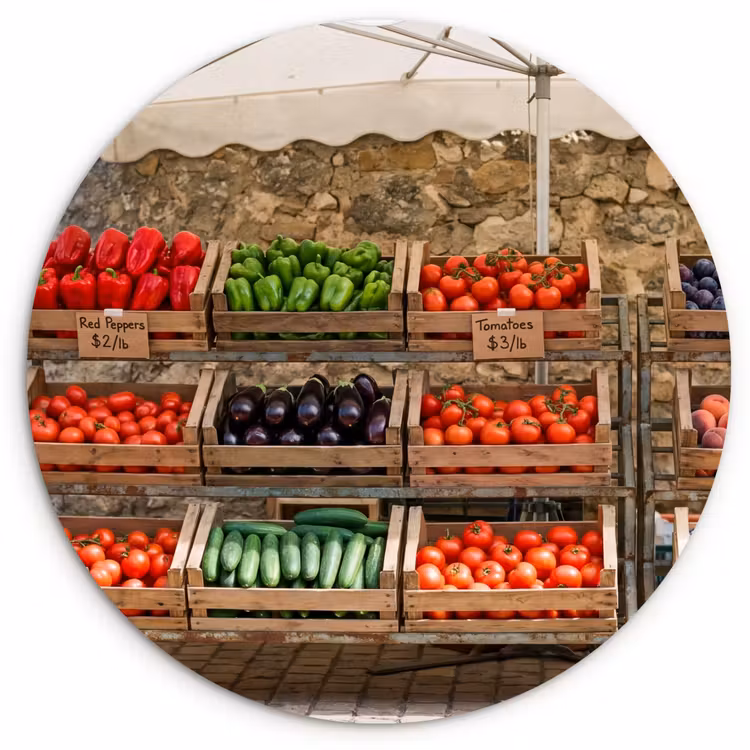 Wall circle - Glass - Food - Market - Fresh - Eten - Markt - Vers Wandcirkel plexiglas klein