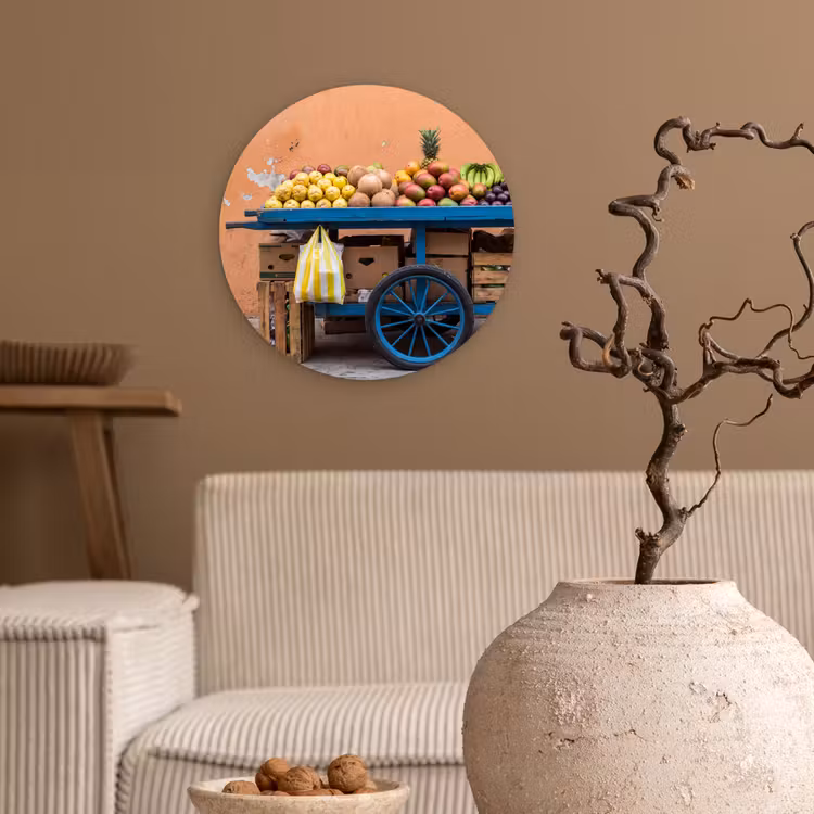 Wall circle - Glass - Fruit - Cart - Street - Fruit - Kar - Straat Wandcirkel plexiglas klein