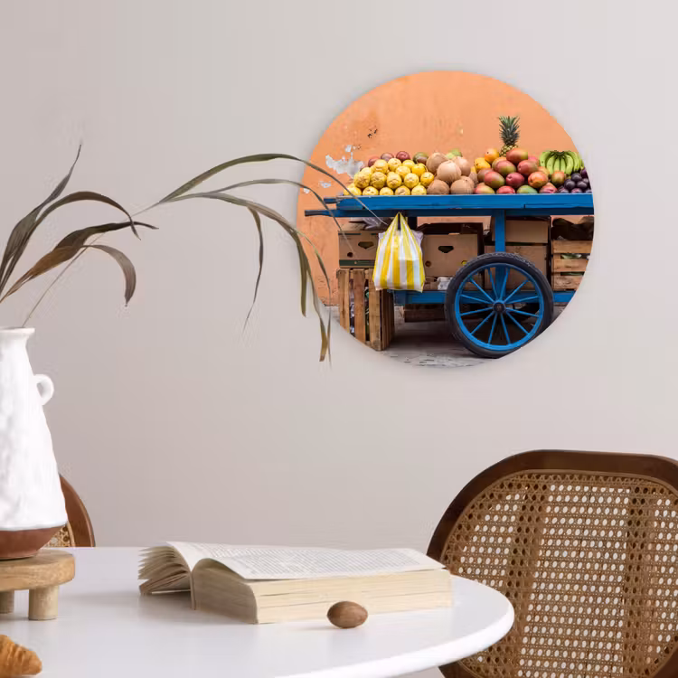 Wall circle - Glass - Fruit - Cart - Street - Fruit - Kar - Straat Wandcirkel plexiglas klein