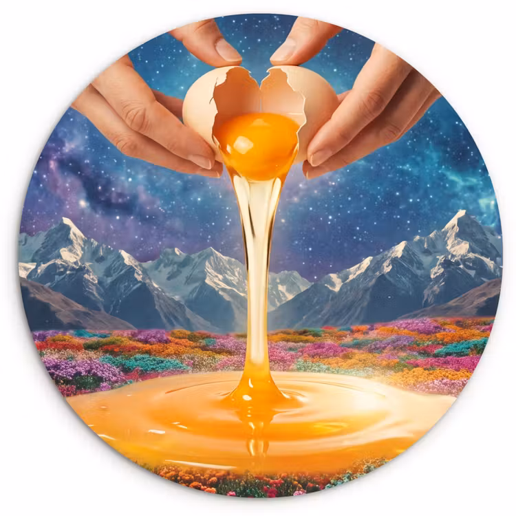 Wall circle - Glass - Hands - Egg - Surrealism - Handen - Ei - Surrealisme Wandcirkel plexiglas klein